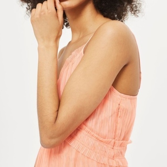 TOPSHOP Layered Tulle Slip Dress V Neck Coral Spaghetti Strap Size 2 Lin… - Picture 2 of 8
